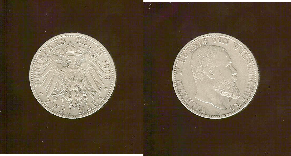 ALLEMAGNE - WURTEMBERG 2 Mark Guillaume II 1906 Stuttgart TTB+